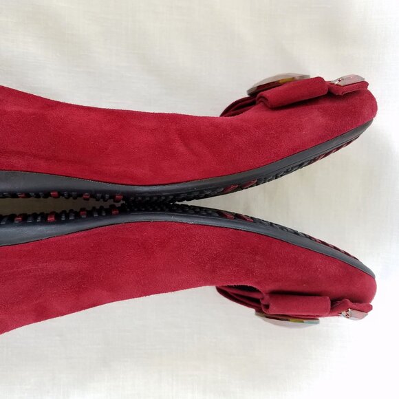 Stuart Weitzman Red Suede Leather Ballet Flats Gem Jewel Made in Spain Size 5.5M - Picture 5 of 11